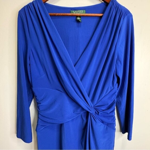 Lauren Ralph Lauren Vneck Faux Wrap Long Sleeve Midi Dress Size 10 - Picture 3 of 8